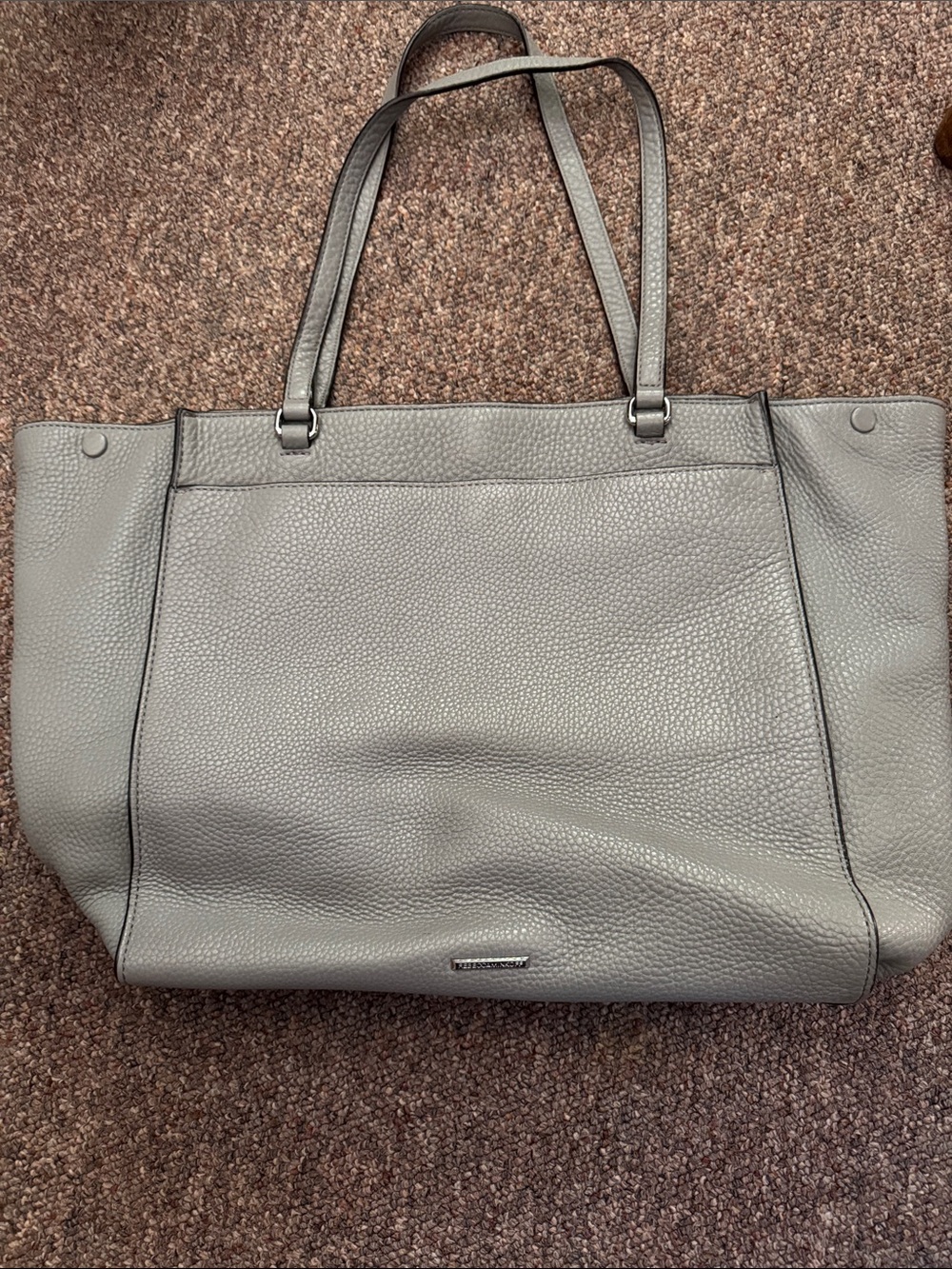 Rebecca Minkoff Gray Pebbled Leather Tote with Stud Trim - Picture 2 of 10